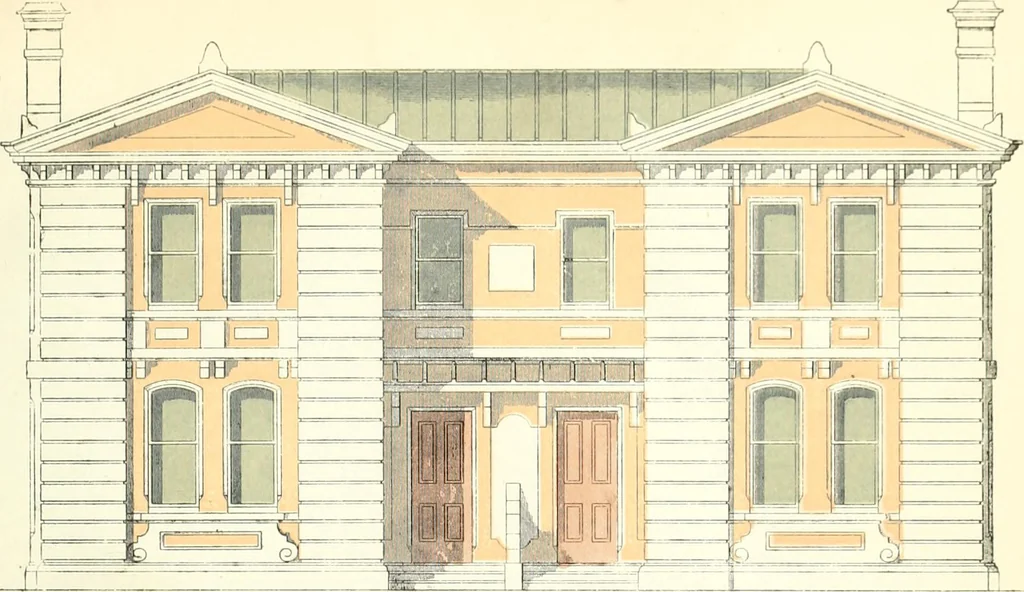 An illustration from The builder's practical director; or, Buildings for all classes, containing plans, sections and elevations for the erection of cottages, villas, farm buildings, dispensaries, public schools, &c., with detailed estimates, quantities, prices, &c. .., 1855, leaf 446