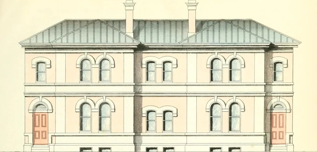 An illustration from The builder's practical director; or, Buildings for all classes, containing plans, sections and elevations for the erection of cottages, villas, farm buildings, dispensaries, public schools, &c., with detailed estimates, quantities, prices, &c. .., 1855, leaf 450