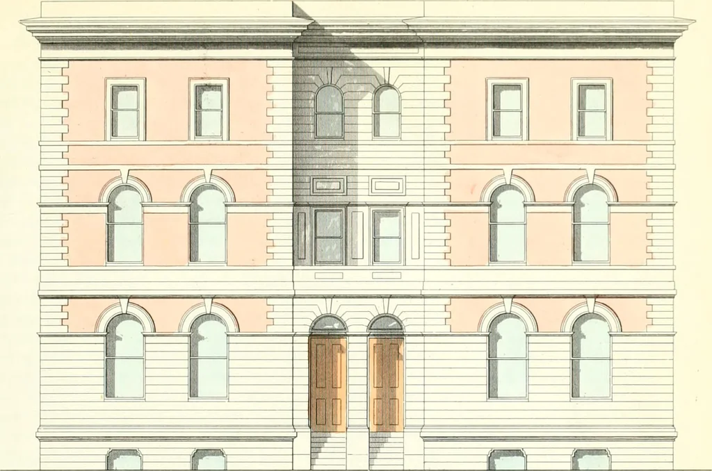 An illustration from The builder's practical director; or, Buildings for all classes, containing plans, sections and elevations for the erection of cottages, villas, farm buildings, dispensaries, public schools, &c., with detailed estimates, quantities, prices, &c. .., 1855, leaf 462