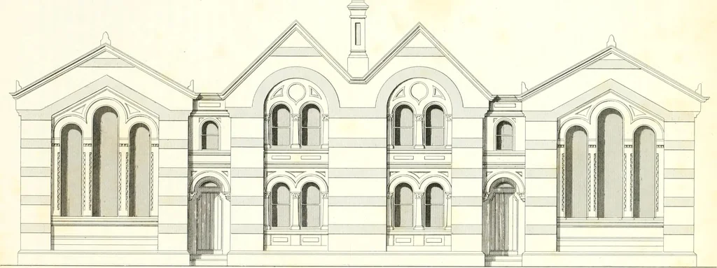 An illustration from The builder's practical director; or, Buildings for all classes, containing plans, sections and elevations for the erection of cottages, villas, farm buildings, dispensaries, public schools, &c., with detailed estimates, quantities, prices, &c. .., 1855, leaf 482