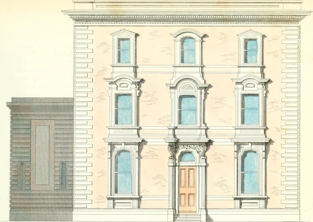 An illustration from The builder's practical director; or, Buildings for all classes, containing plans, sections and elevations for the erection of cottages, villas, farm buildings, dispensaries, public schools, &c., with detailed estimates, quantities, prices, &c. .., 1855, leaf 494