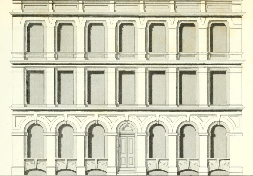 An illustration from The builder's practical director; or, Buildings for all classes, containing plans, sections and elevations for the erection of cottages, villas, farm buildings, dispensaries, public schools, &c., with detailed estimates, quantities, prices, &c. .., 1855, leaf 498