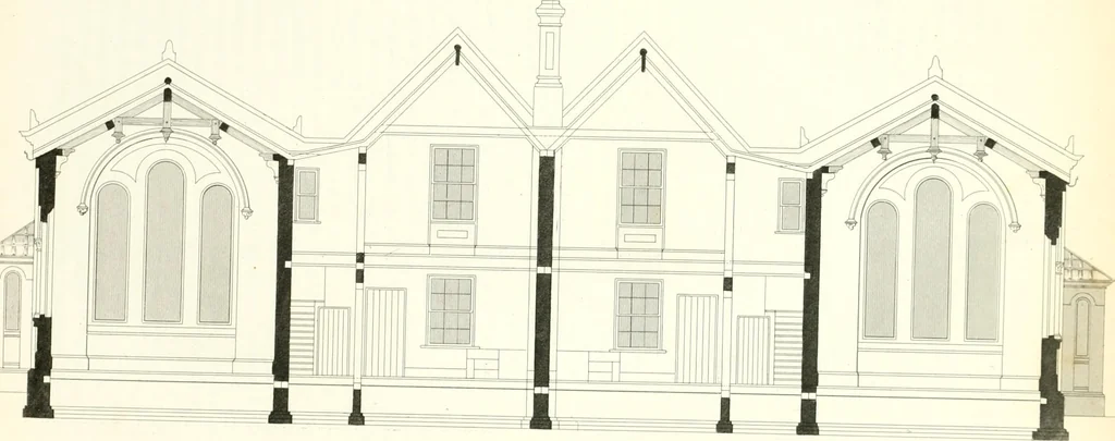 An illustration from The builder's practical director; or, Buildings for all classes, containing plans, sections and elevations for the erection of cottages, villas, farm buildings, dispensaries, public schools, &c., with detailed estimates, quantities, prices, &c. .., 1855, leaf 506