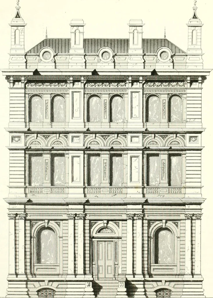 An illustration from The builder's practical director; or, Buildings for all classes, containing plans, sections and elevations for the erection of cottages, villas, farm buildings, dispensaries, public schools, &c., with detailed estimates, quantities, prices, &c. .., 1855, leaf 514