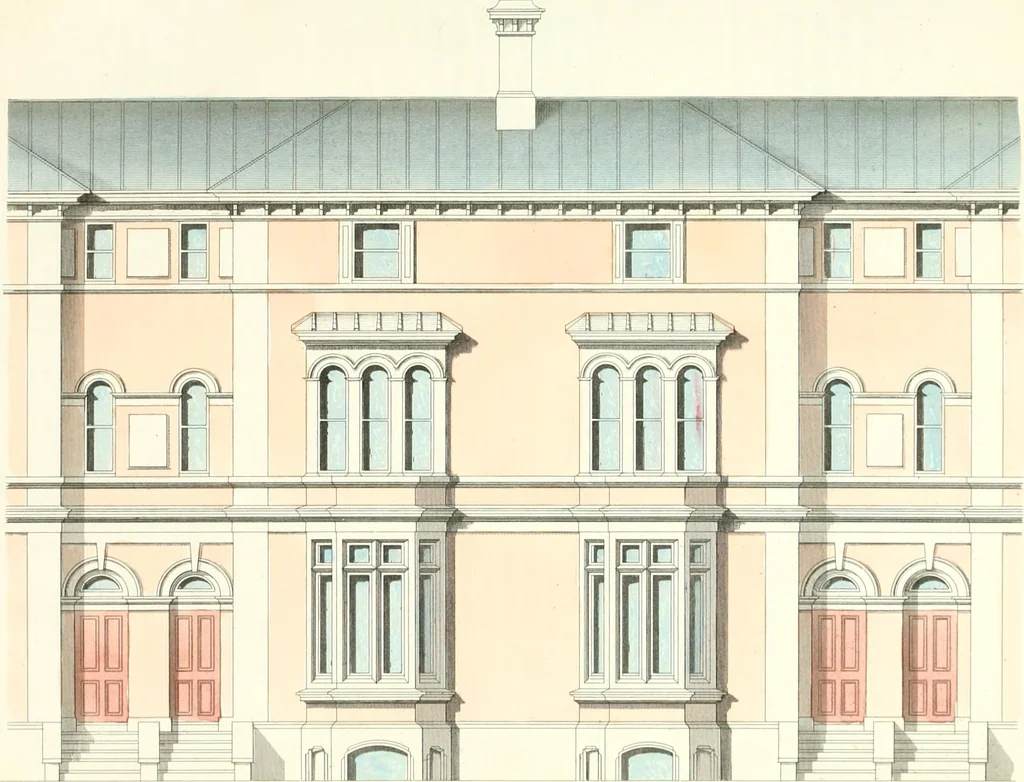 An illustration from The builder's practical director; or, Buildings for all classes, containing plans, sections and elevations for the erection of cottages, villas, farm buildings, dispensaries, public schools, &c., with detailed estimates, quantities, prices, &c. .., 1855, leaf 526