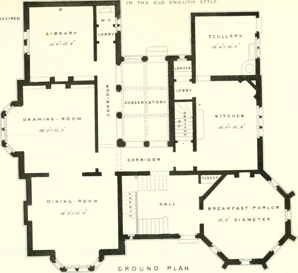 An illustration from The builder's practical director; or, Buildings for all classes, containing plans, sections and elevations for the erection of cottages, villas, farm buildings, dispensaries, public schools, &c., with detailed estimates, quantities, prices, &c. .., 1855, leaf 538