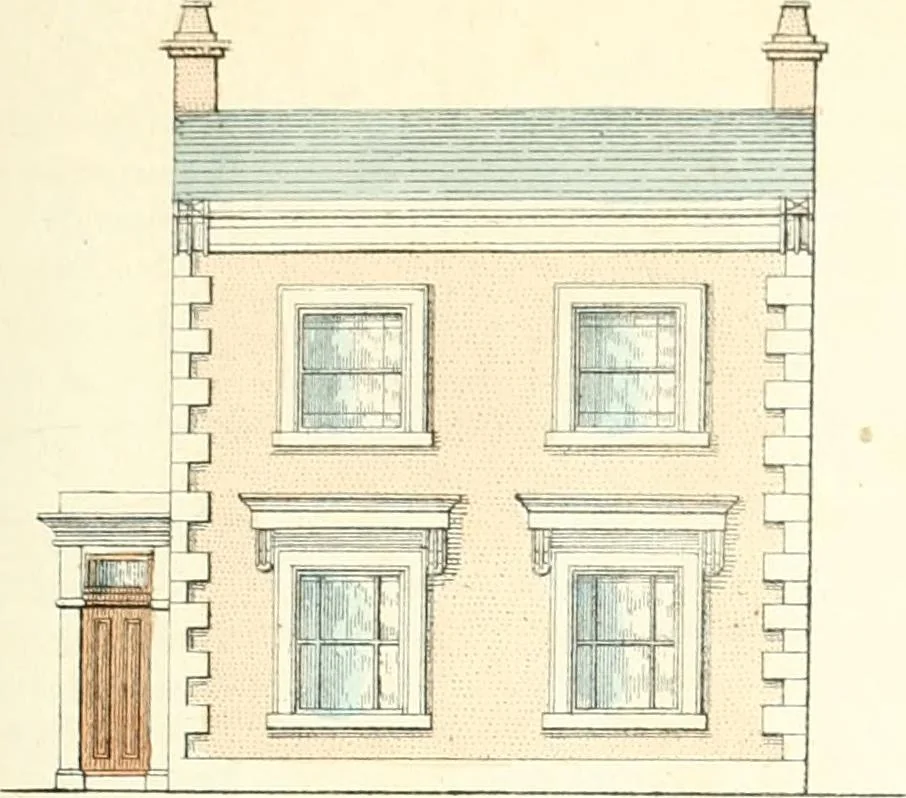 An illustration from The builder's practical director; or, Buildings for all classes, containing plans, sections and elevations for the erection of cottages, villas, farm buildings, dispensaries, public schools, &c., with detailed estimates, quantities, prices, &c. .., 1855, leaf 54