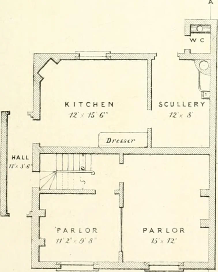 An illustration from The builder's practical director; or, Buildings for all classes, containing plans, sections and elevations for the erection of cottages, villas, farm buildings, dispensaries, public schools, &c., with detailed estimates, quantities, prices, &c. .., 1855, leaf 54