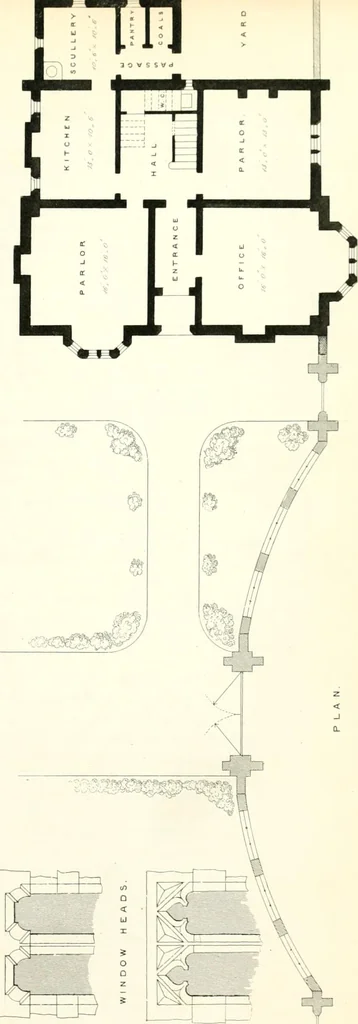 An illustration from The builder's practical director; or, Buildings for all classes, containing plans, sections and elevations for the erection of cottages, villas, farm buildings, dispensaries, public schools, &c., with detailed estimates, quantities, prices, &c. .., 1855, leaf 564