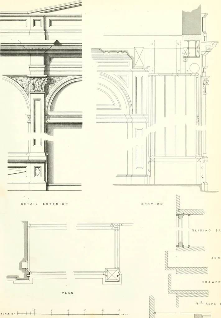 An illustration from The builder's practical director; or, Buildings for all classes, containing plans, sections and elevations for the erection of cottages, villas, farm buildings, dispensaries, public schools, &c., with detailed estimates, quantities, prices, &c. .., 1855, leaf 608