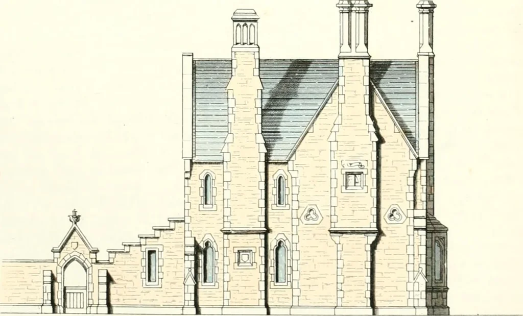 An illustration from The builder's practical director; or, Buildings for all classes, containing plans, sections and elevations for the erection of cottages, villas, farm buildings, dispensaries, public schools, &c., with detailed estimates, quantities, prices, &c. .., 1855, leaf 612