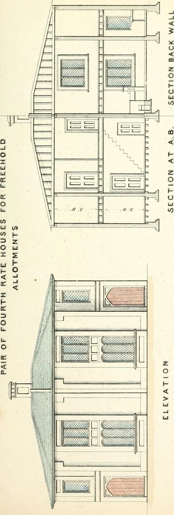 An illustration from The builder's practical director; or, Buildings for all classes, containing plans, sections and elevations for the erection of cottages, villas, farm buildings, dispensaries, public schools, &c., with detailed estimates, quantities, prices, &c. .., 1855, leaf 66