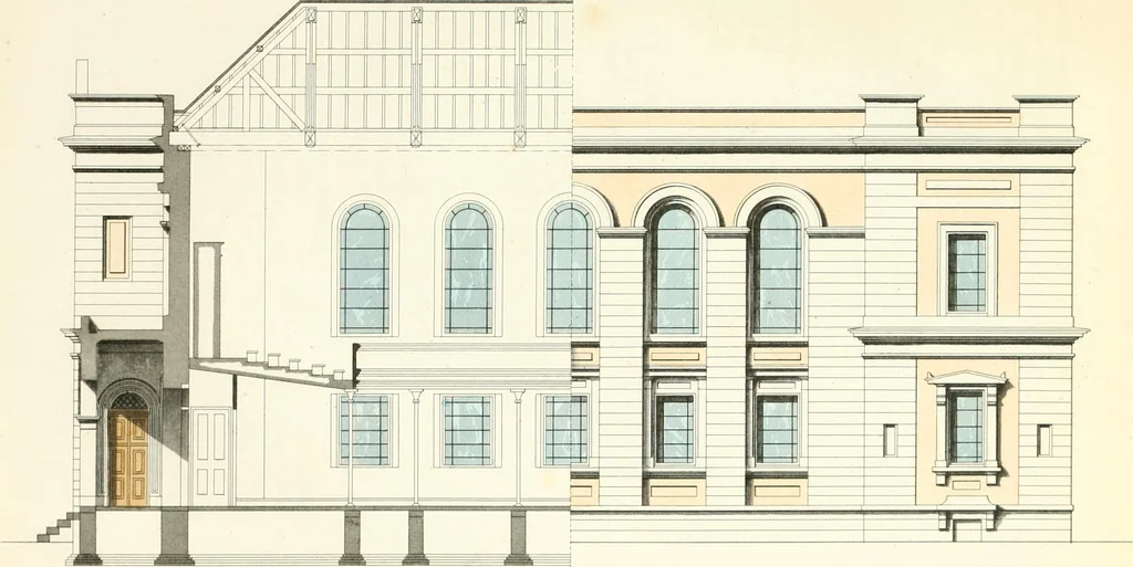 An illustration from The builder's practical director; or, Buildings for all classes, containing plans, sections and elevations for the erection of cottages, villas, farm buildings, dispensaries, public schools, &c., with detailed estimates, quantities, prices, &c. .., 1855, leaf 676