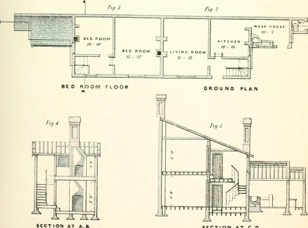 An illustration from The builder's practical director; or, Buildings for all classes, containing plans, sections and elevations for the erection of cottages, villas, farm buildings, dispensaries, public schools, &c., with detailed estimates, quantities, prices, &c. .., 1855, leaf 70