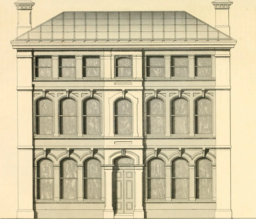 An illustration from The builder's practical director; or, Buildings for all classes, containing plans, sections and elevations for the erection of cottages, villas, farm buildings, dispensaries, public schools, &c., with detailed estimates, quantities, prices, &c. .., 1855, leaf 756