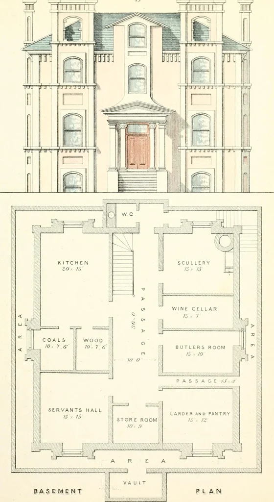 An illustration from The builder's practical director; or, Buildings for all classes, containing plans, sections and elevations for the erection of cottages, villas, farm buildings, dispensaries, public schools, &c., with detailed estimates, quantities, prices, &c. .., 1855, leaf 78