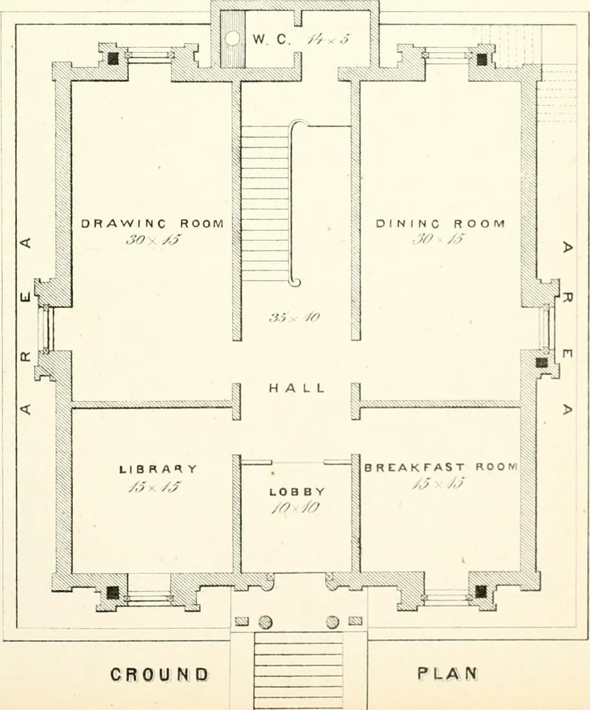 An illustration from The builder's practical director; or, Buildings for all classes, containing plans, sections and elevations for the erection of cottages, villas, farm buildings, dispensaries, public schools, &c., with detailed estimates, quantities, prices, &c. .., 1855, leaf 82