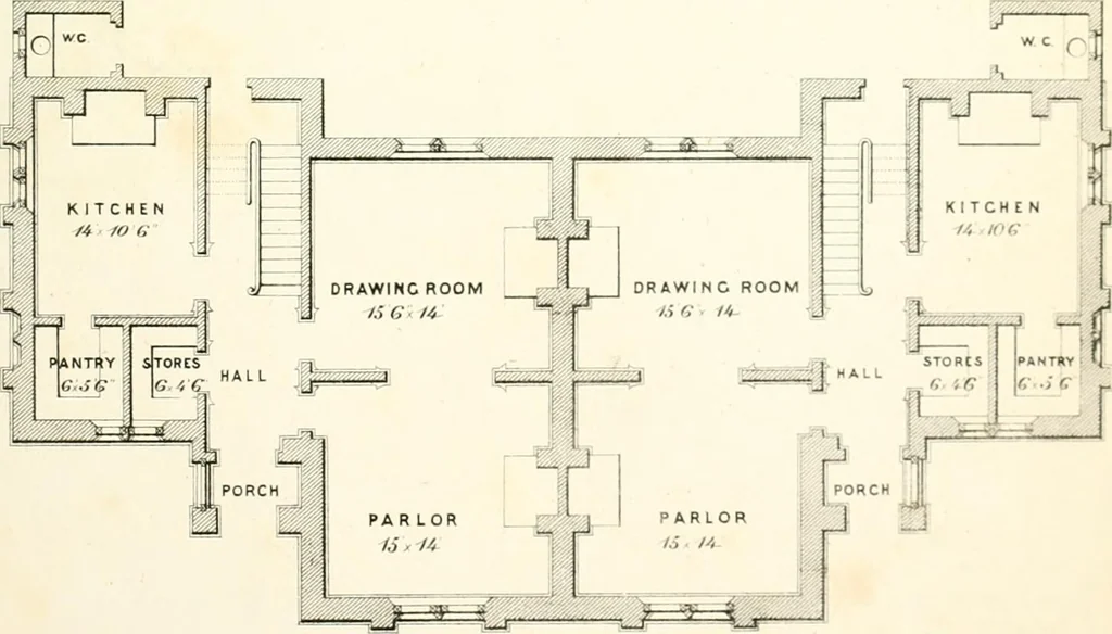 An illustration from The builder's practical director; or, Buildings for all classes, containing plans, sections and elevations for the erection of cottages, villas, farm buildings, dispensaries, public schools, &c., with detailed estimates, quantities, prices, &c. .., 1855, leaf 94
