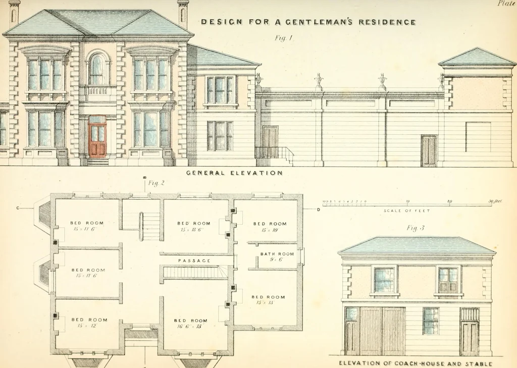 An illustration from The builder's practical director; or, Buildings for all classes, containing plans, sections and elevations for the erection of cottages, villas, farm buildings, dispensaries, public schools, &c., with detailed estimates, quantities, prices, &c. .., 1855, leaf 98