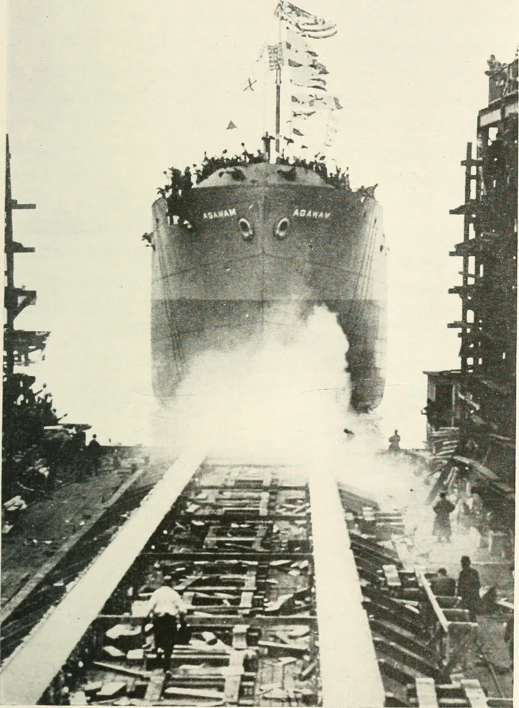 An illustration from Building the emergency fleet; a historical narrative of the problems and achievements of the United States shipping board emergency fleet corporation, 1920, leaf 176