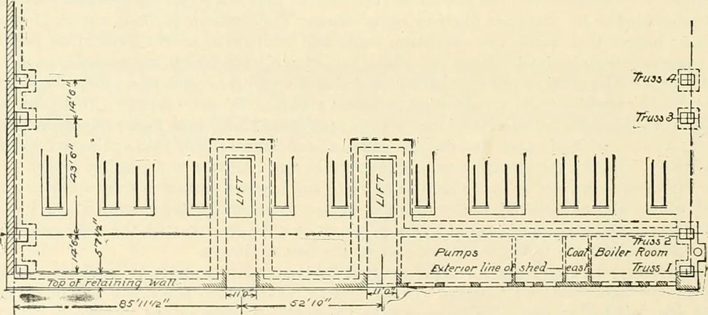 An illustration from Buildings and structures of American railroads. A reference book for railroad managers, superintendents, master mechanics, engineers, architects, and students, 1893, leaf 455