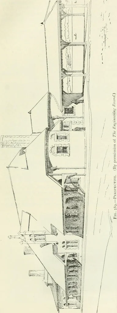 An illustration from Buildings and structures of American railroads. A reference book for railroad managers, superintendents, master mechanics, engineers, architects, and students, 1893, leaf 358