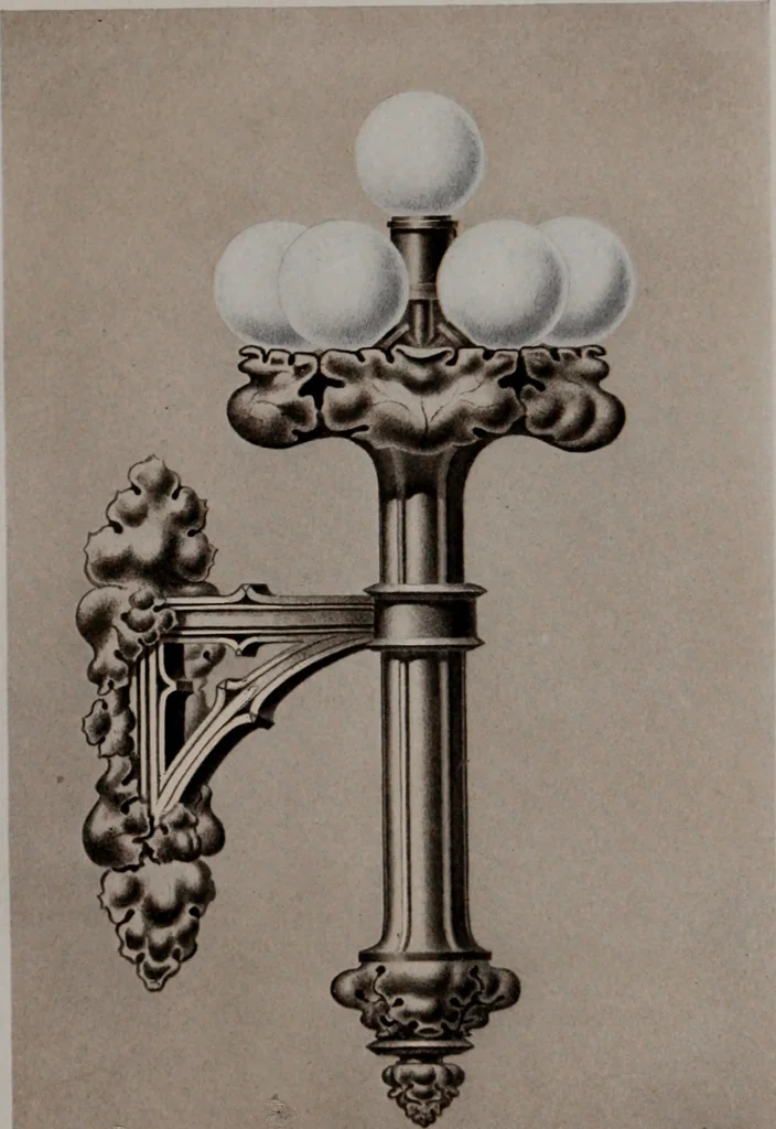 An illustration from Building stone, lathing, plastering, and tiling, common brickwork, ornamental brickwork and terra cotta : lighting fixtures, use and design of lighting fixtures, architectural design, 1909, leaf 376