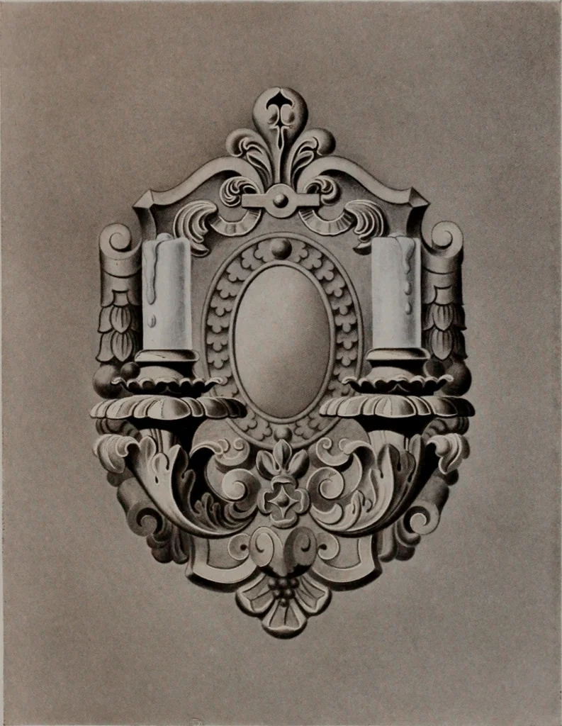 An illustration from Building stone, lathing, plastering, and tiling, common brickwork, ornamental brickwork and terra cotta : lighting fixtures, use and design of lighting fixtures, architectural design, 1909, leaf 392
