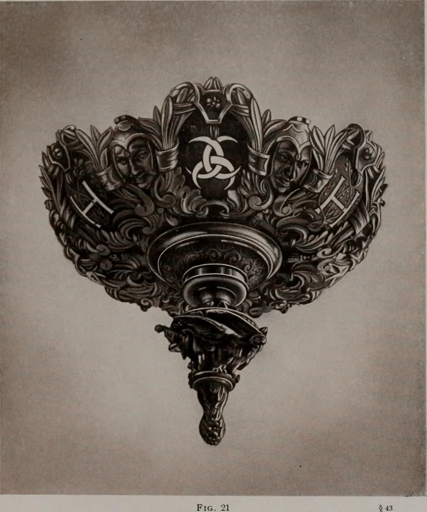 An illustration from Building stone, lathing, plastering, and tiling, common brickwork, ornamental brickwork and terra cotta : lighting fixtures, use and design of lighting fixtures, architectural design, 1909, leaf 402