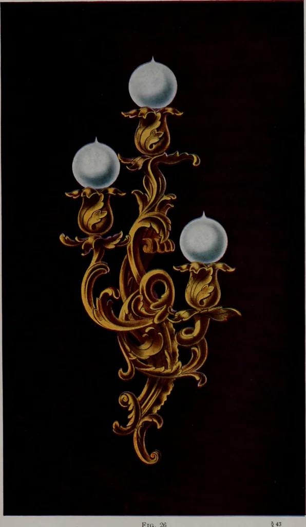 An illustration from Building stone, lathing, plastering, and tiling, common brickwork, ornamental brickwork and terra cotta : lighting fixtures, use and design of lighting fixtures, architectural design, 1909, leaf 414