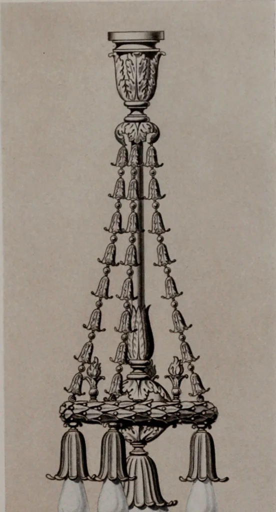 An illustration from Building stone, lathing, plastering, and tiling, common brickwork, ornamental brickwork and terra cotta : lighting fixtures, use and design of lighting fixtures, architectural design, 1909, leaf 420
