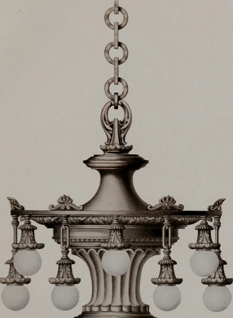 An illustration from Building stone, lathing, plastering, and tiling, common brickwork, ornamental brickwork and terra cotta : lighting fixtures, use and design of lighting fixtures, architectural design, 1909, leaf 422