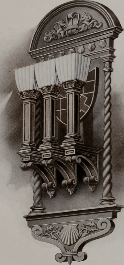 An illustration from Building stone, lathing, plastering, and tiling, common brickwork, ornamental brickwork and terra cotta : lighting fixtures, use and design of lighting fixtures, architectural design, 1909, leaf 436