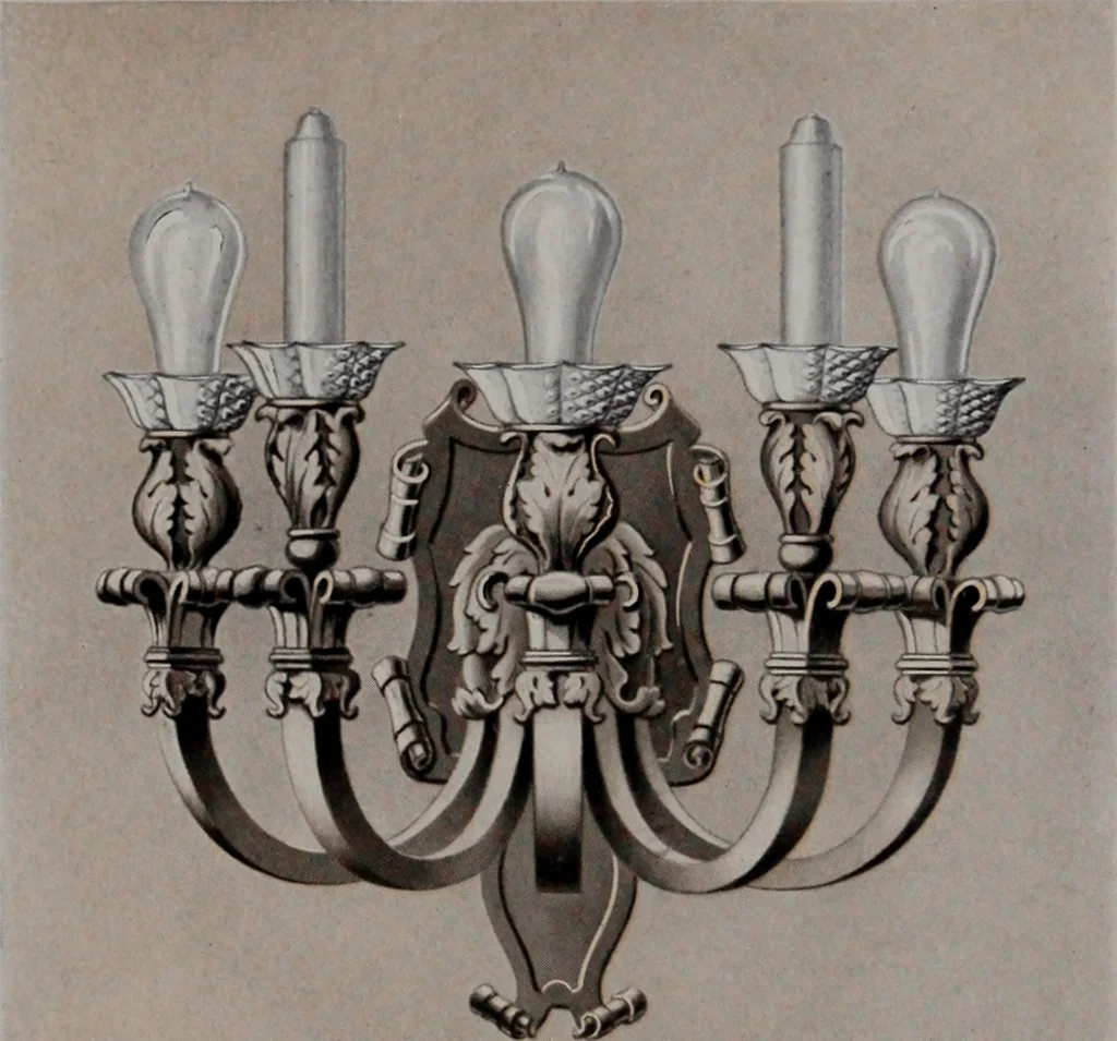 An illustration from Building stone, lathing, plastering, and tiling, common brickwork, ornamental brickwork and terra cotta : lighting fixtures, use and design of lighting fixtures, architectural design, 1909, leaf 440