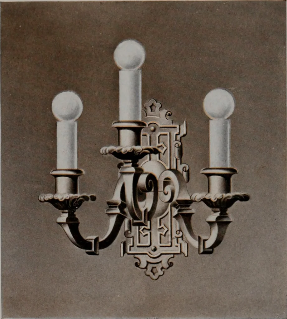 An illustration from Building stone, lathing, plastering, and tiling, common brickwork, ornamental brickwork and terra cotta : lighting fixtures, use and design of lighting fixtures, architectural design, 1909, leaf 442
