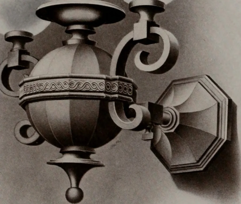 An illustration from Building stone, lathing, plastering, and tiling, common brickwork, ornamental brickwork and terra cotta : lighting fixtures, use and design of lighting fixtures, architectural design, 1909, leaf 446