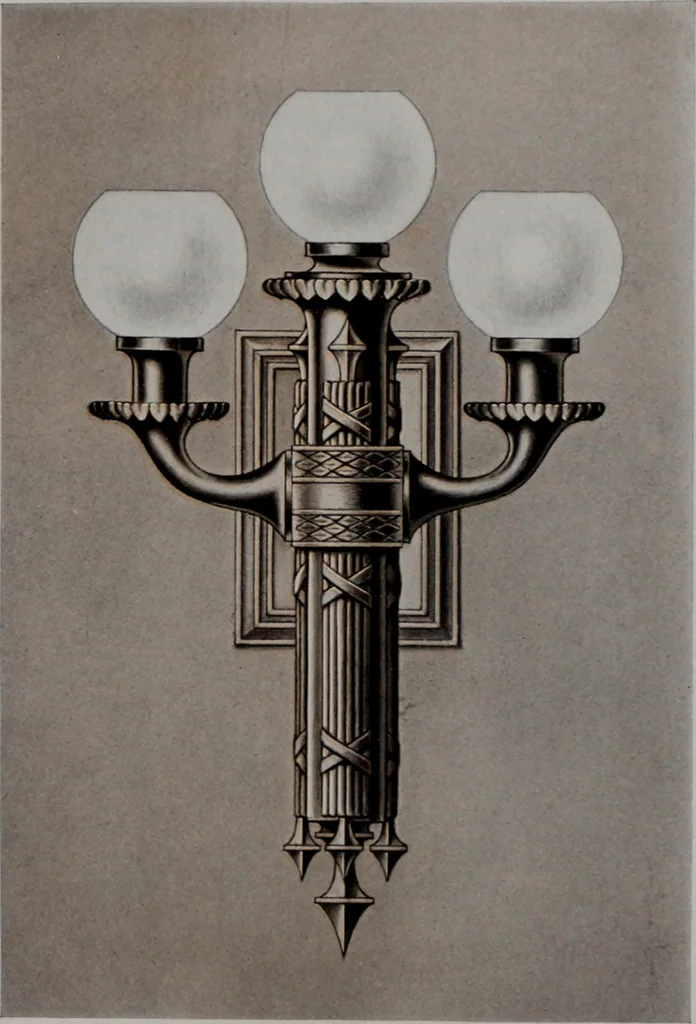 An illustration from Building stone, lathing, plastering, and tiling, common brickwork, ornamental brickwork and terra cotta : lighting fixtures, use and design of lighting fixtures, architectural design, 1909, leaf 450