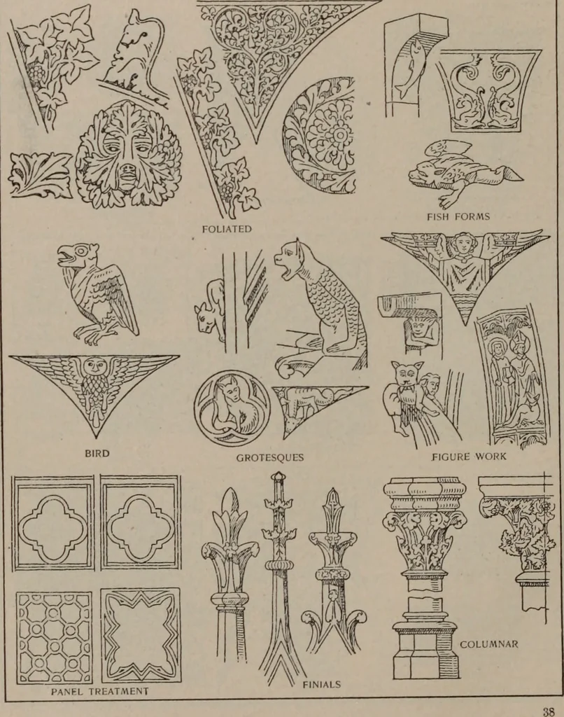 An illustration from Building stone, lathing, plastering, and tiling, common brickwork, ornamental brickwork and terra cotta : lighting fixtures, use and design of lighting fixtures, architectural design, 1909, leaf 471