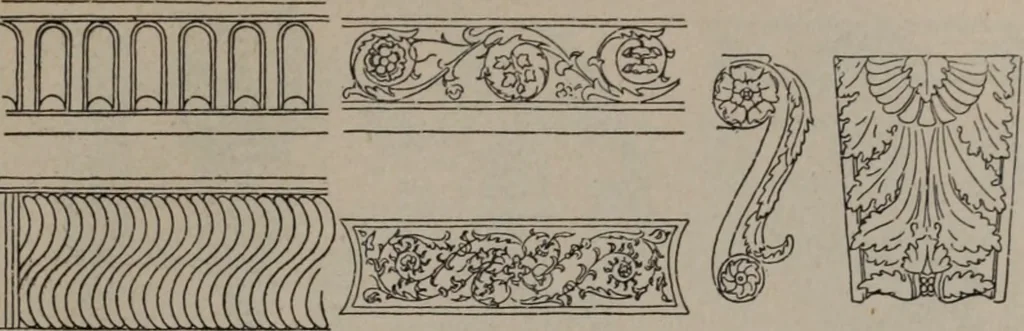 An illustration from Building stone, lathing, plastering, and tiling, common brickwork, ornamental brickwork and terra cotta : lighting fixtures, use and design of lighting fixtures, architectural design, 1909, leaf 472