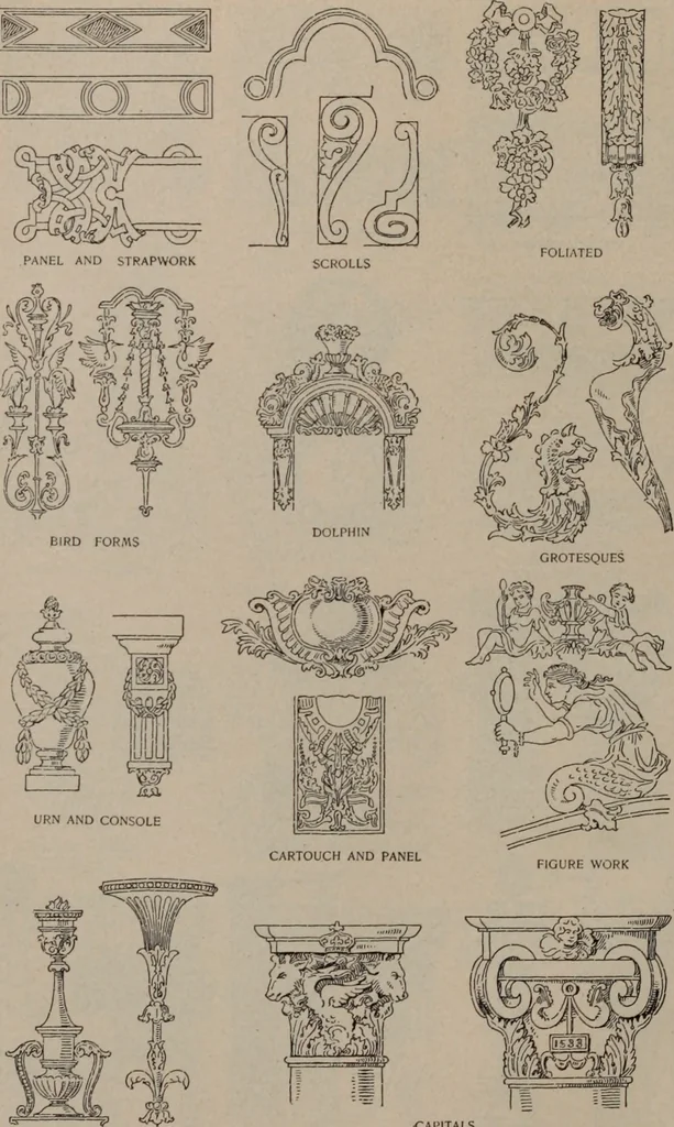 An illustration from Building stone, lathing, plastering, and tiling, common brickwork, ornamental brickwork and terra cotta : lighting fixtures, use and design of lighting fixtures, architectural design, 1909, leaf 473