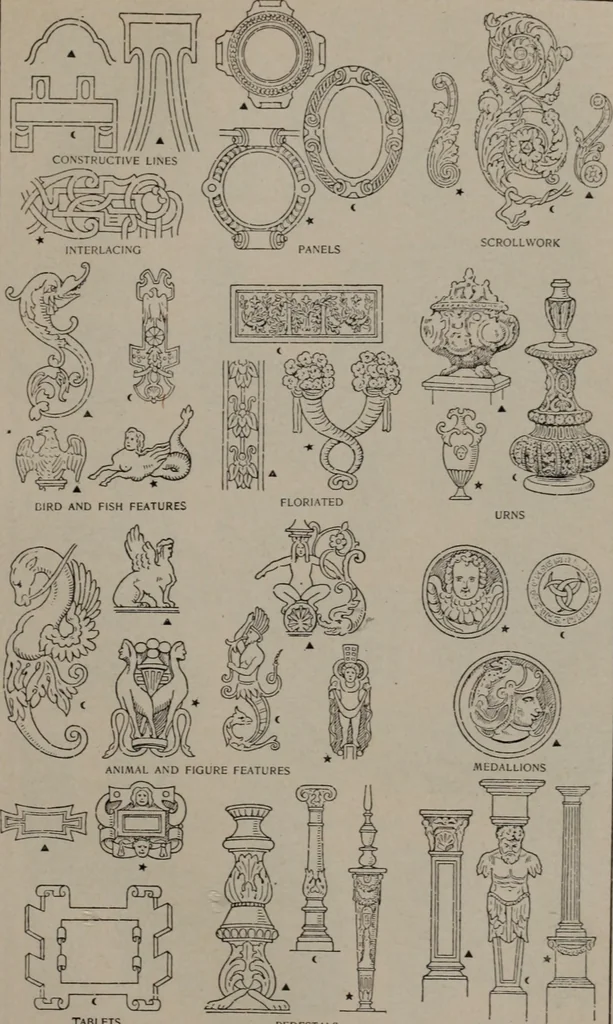 An illustration from Building stone, lathing, plastering, and tiling, common brickwork, ornamental brickwork and terra cotta : lighting fixtures, use and design of lighting fixtures, architectural design, 1909, leaf 474