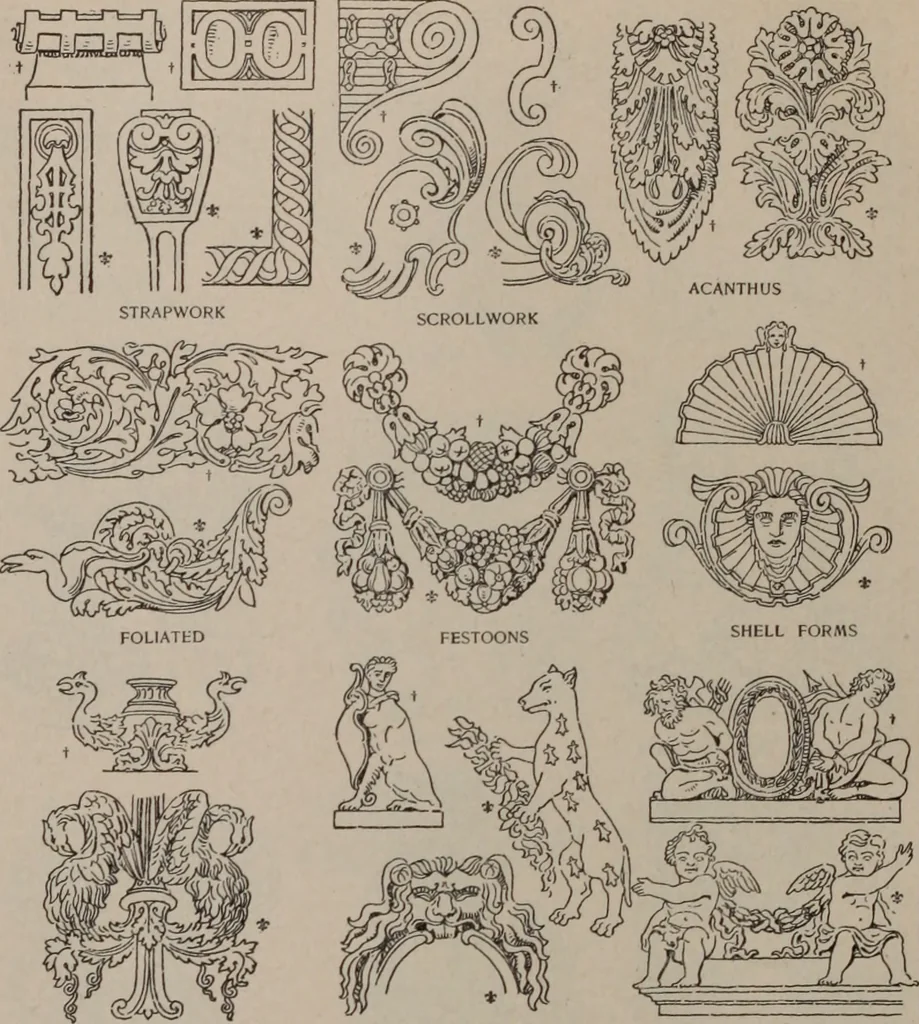 An illustration from Building stone, lathing, plastering, and tiling, common brickwork, ornamental brickwork and terra cotta : lighting fixtures, use and design of lighting fixtures, architectural design, 1909, leaf 475