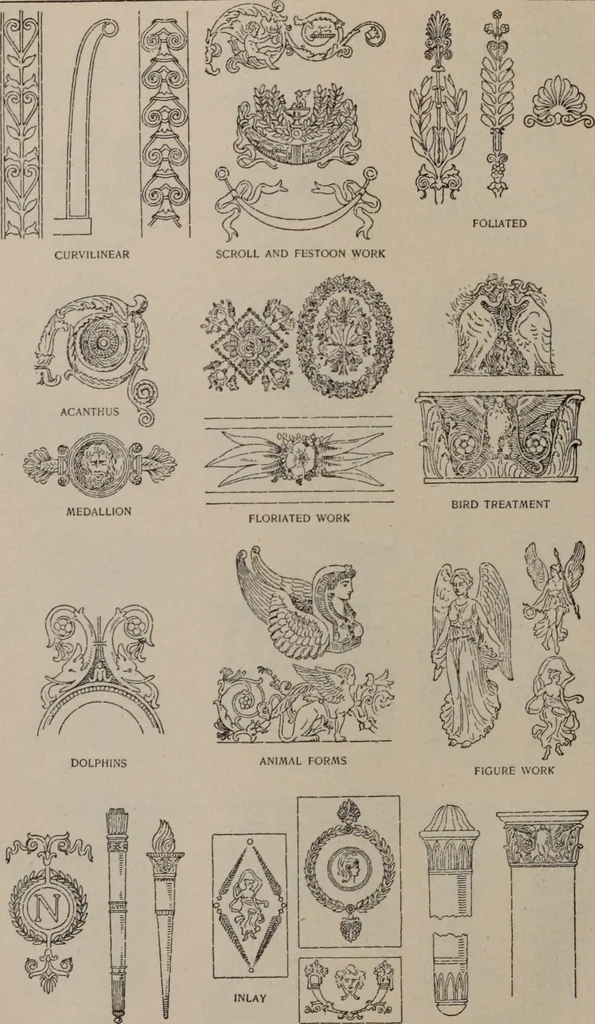 An illustration from Building stone, lathing, plastering, and tiling, common brickwork, ornamental brickwork and terra cotta : lighting fixtures, use and design of lighting fixtures, architectural design, 1909, leaf 479