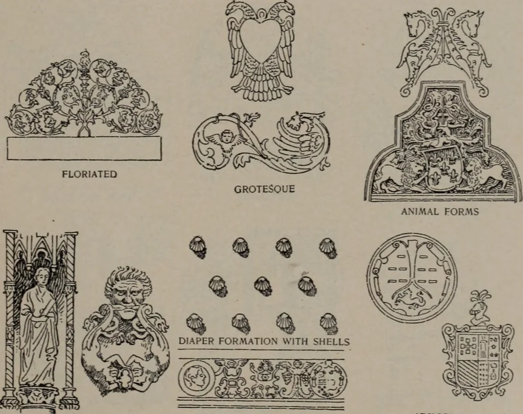 An illustration from Building stone, lathing, plastering, and tiling, common brickwork, ornamental brickwork and terra cotta : lighting fixtures, use and design of lighting fixtures, architectural design, 1909, leaf 480