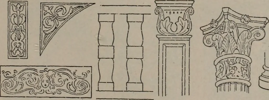 An illustration from Building stone, lathing, plastering, and tiling, common brickwork, ornamental brickwork and terra cotta : lighting fixtures, use and design of lighting fixtures, architectural design, 1909, leaf 482
