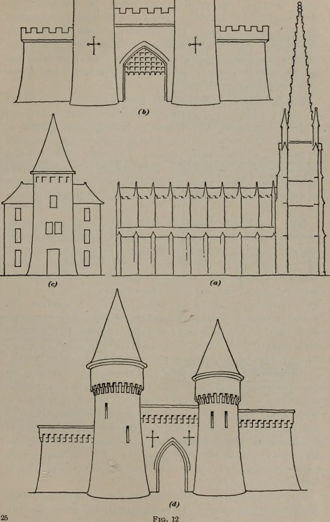 An illustration from Building stone, lathing, plastering, and tiling, common brickwork, ornamental brickwork and terra cotta : lighting fixtures, use and design of lighting fixtures, architectural design, 1909, leaf 516