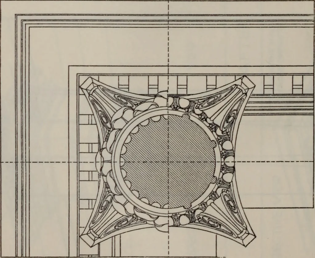 An illustration from Building stone, lathing, plastering, and tiling, common brickwork, ornamental brickwork and terra cotta : lighting fixtures, use and design of lighting fixtures, architectural design, 1909, leaf 609