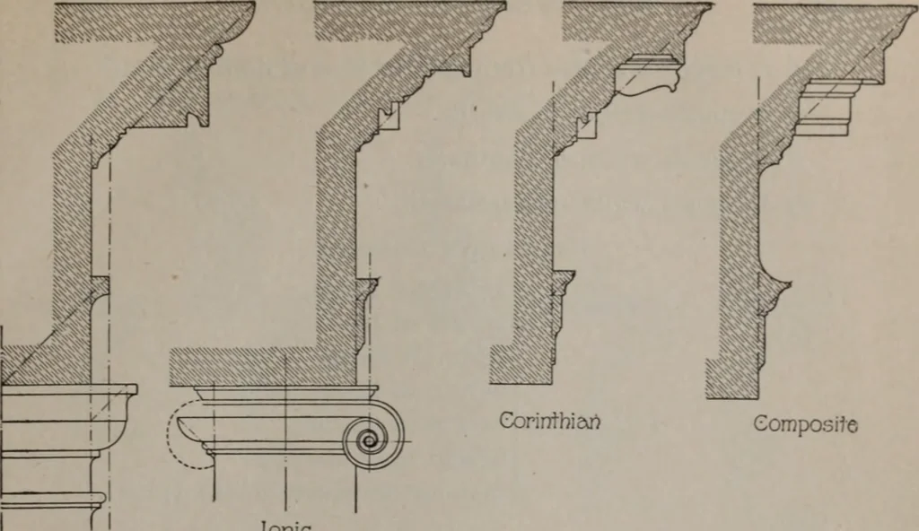An illustration from Building stone, lathing, plastering, and tiling, common brickwork, ornamental brickwork and terra cotta : lighting fixtures, use and design of lighting fixtures, architectural design, 1909, leaf 616