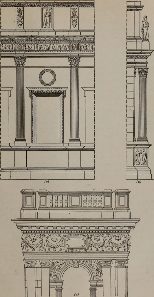 An illustration from Building stone, lathing, plastering, and tiling, common brickwork, ornamental brickwork and terra cotta : lighting fixtures, use and design of lighting fixtures, architectural design, 1909, leaf 656