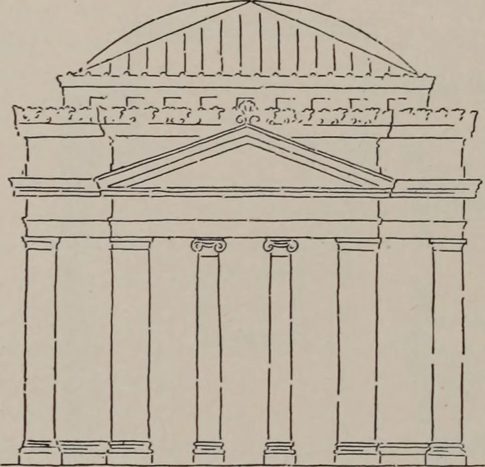 An illustration from Building stone, lathing, plastering, and tiling, common brickwork, ornamental brickwork and terra cotta : lighting fixtures, use and design of lighting fixtures, architectural design, 1909, leaf 697